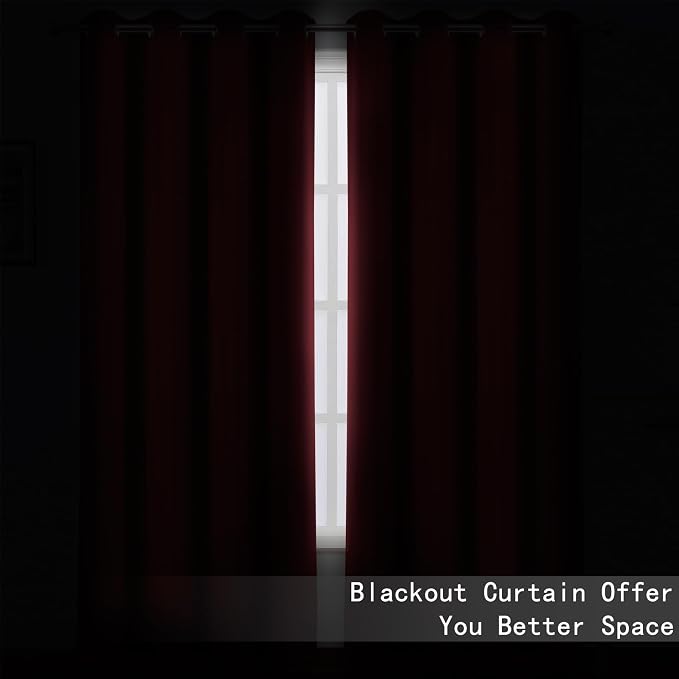 Blackout Curtains 52 x 90 Inch Long Burgundy Red Curtains Set of 2 Panels Room - Image 3
