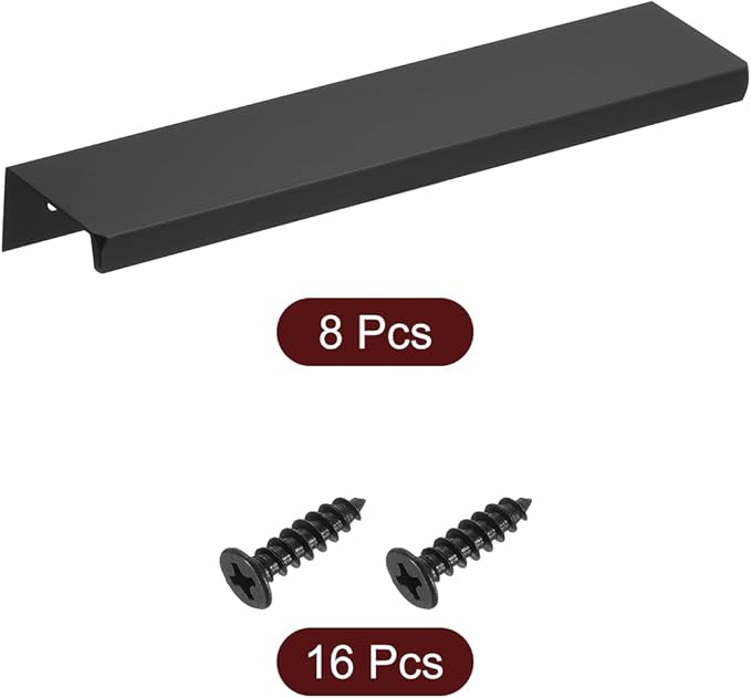 uxcell Cabinet Finger Edge Pull, 8pcs 150mm / 5.91" Aluminum Alloy Back Mount Hidden Cabinet Pulls Concealed Handle for Home Kitchen Drawer Cabinet, Black