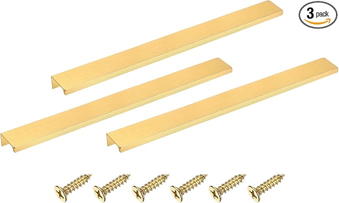 uxcell Cabinet Finger Edge Pull, 3pcs 300mm / 11.81" Aluminum Alloy Back Mount Hidden Cabinet Pulls Concealed Handle for Home Kitchen Drawer Cabinet, Gold