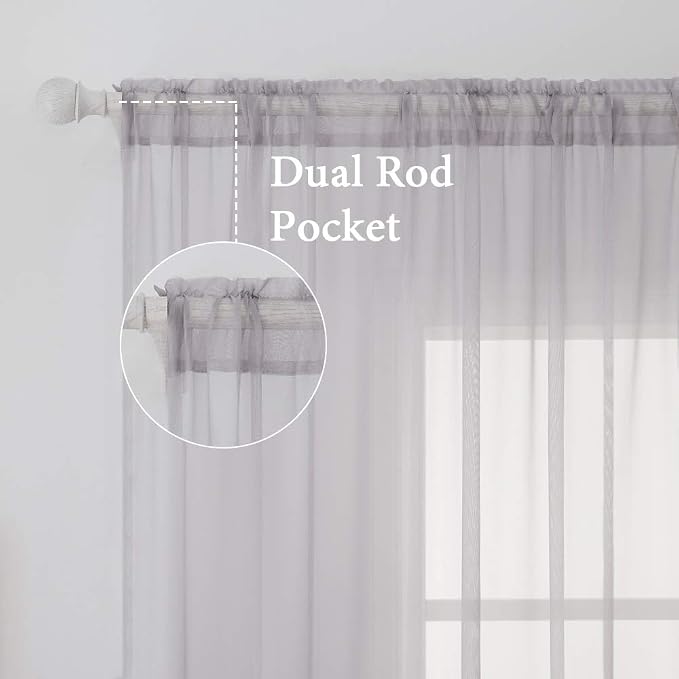 MIULEE 2 Panels Grey Sheer Curtains - Image 2