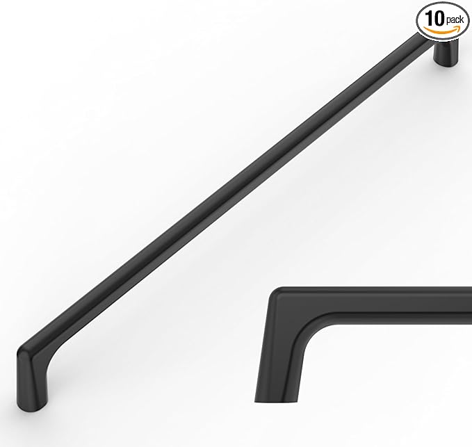 Amerdeco 10 Pack Matte Black Cabinet Pulls 10 Inch(256MM) Hole Centers Kitchen Cabinet Handles Hardware Kitchen Handles for Cabinets Cupboard Handles Drawer Pulls ZH0041