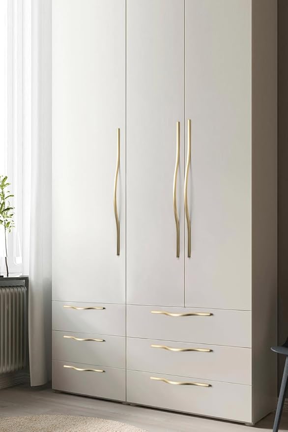 Goo-Ki Low Profile Brushed Brass Cabinet Pulls, Double Hole Centers (17.6''/18.9'') Zinc Alloy Handle for Drawer Cupboard Wardrobe,6 Packed
