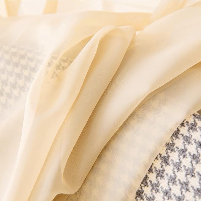 MIULEE Cream Beige Short Sheer Curtains 2 Panels, 29 x 30 Inches | Rod Pocket - Image 3