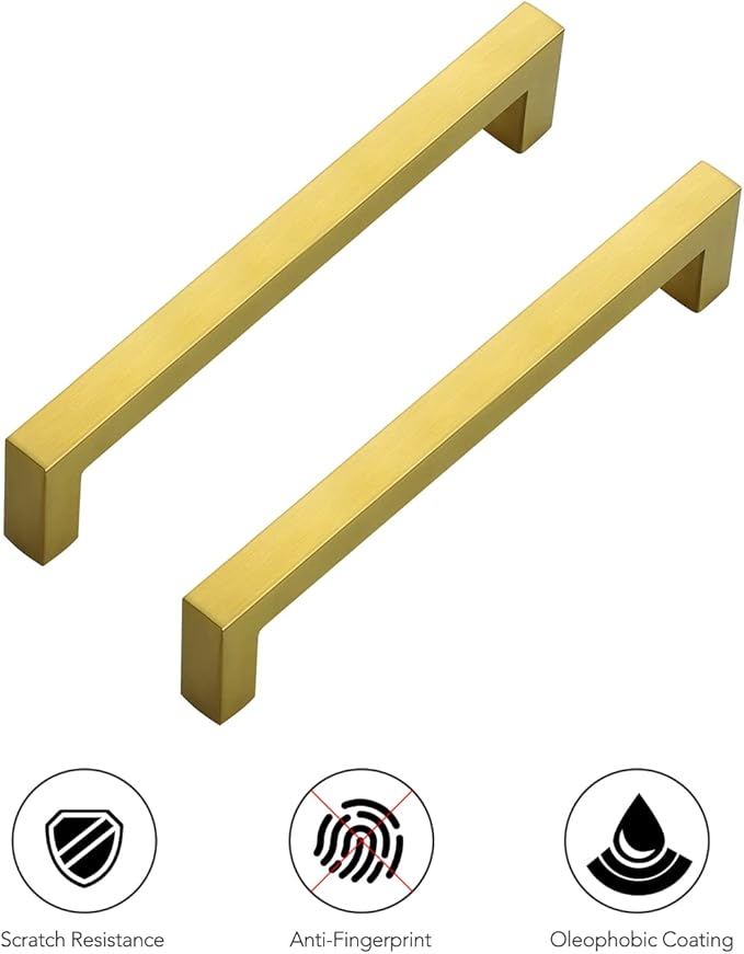 Ravinte 12 Pack 6-1/4 Inch Kitchen Square Cabinet Handles Brushed Brass Pulls Gold Drawer Pulls Kitchen Cabinet Hardware for Cupboard Drawer Handles