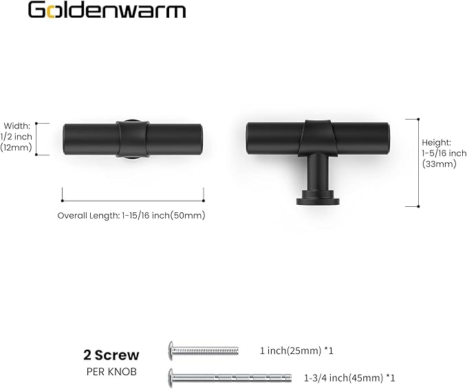 goldenwarm 10 Pack Black Cabinet Knobs Kitchen Cabinet Knobs for Dresser Drawers Black Kitchen Hardware for Cupboard Bathroom