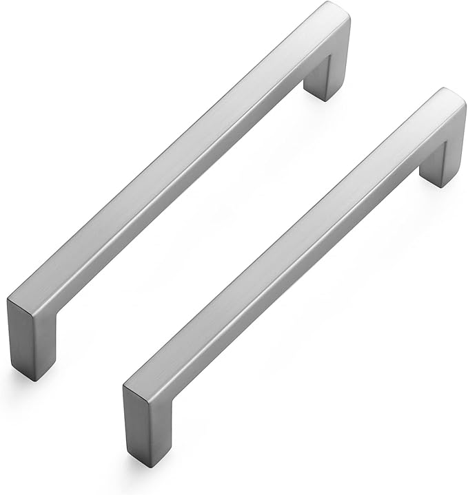Ravinte 10 Pack Solid 5 Inch Center to Center Slim Square Bar Dresser Drawer Handles Kitchen Cabinet Handles Brushed Nickel Drawer Pulls Kitchen Cabinet Hardware Pulls
