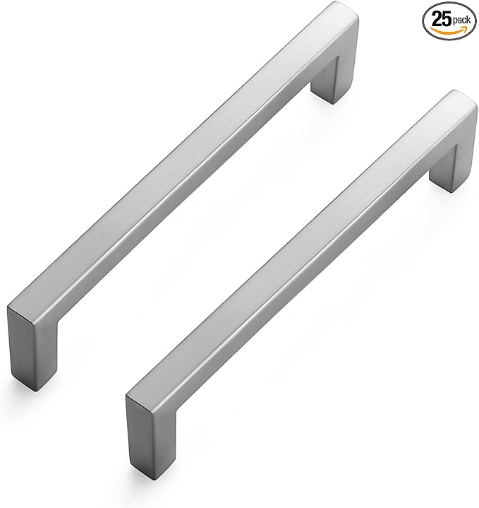 Ravinte 25 Pack Solid 5 Inch Center to Center Slim Square Bar Drawer Handles Cabinet Hardware - Brushed Nickel Kitchen Pulls