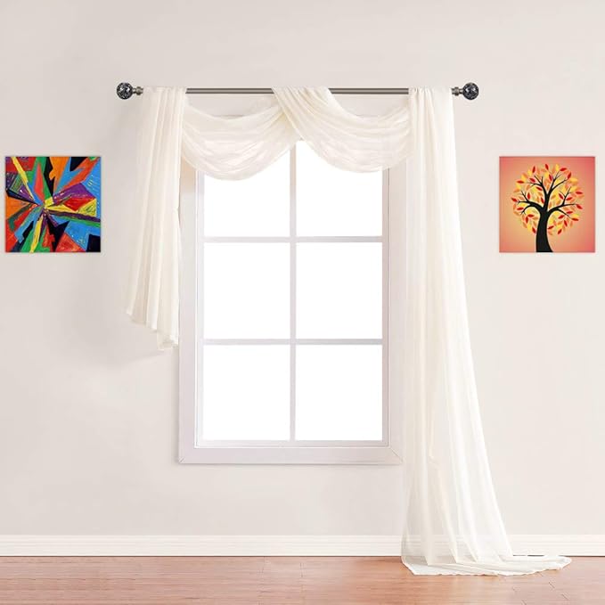 Warm Home Designs 30 Feet Long Sheer Light Beige Window Scarf. These XXL Length Valance Window Scarves 54 X 360 Inches in Size. Great as Bed Canopy or Wedding Arch Draping Fabric. AM Beige 360"
