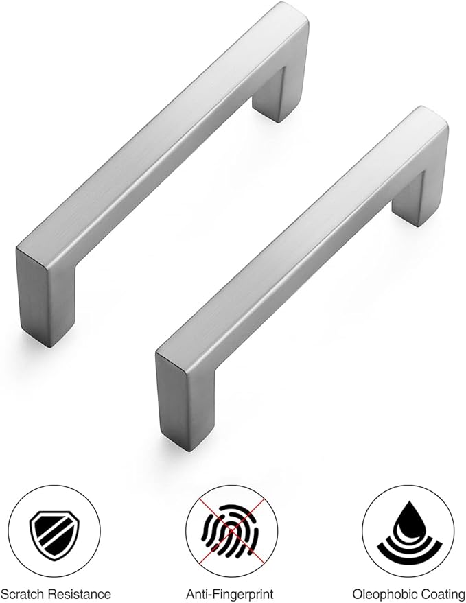 Ravinte 10 Pack Solid 3 Inch Center to Center Slim Square Bar Drawer Handles - Cabinet Hardware Brushed Nickel Pulls for Kitchen and Drawers