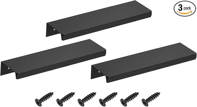 uxcell Cabinet Finger Edge Pull, 3pcs 120mm / 4.72" Aluminum Alloy Back Mount Hidden Cabinet Pulls Concealed Handle for Home Kitchen Drawer Cabinet, Black