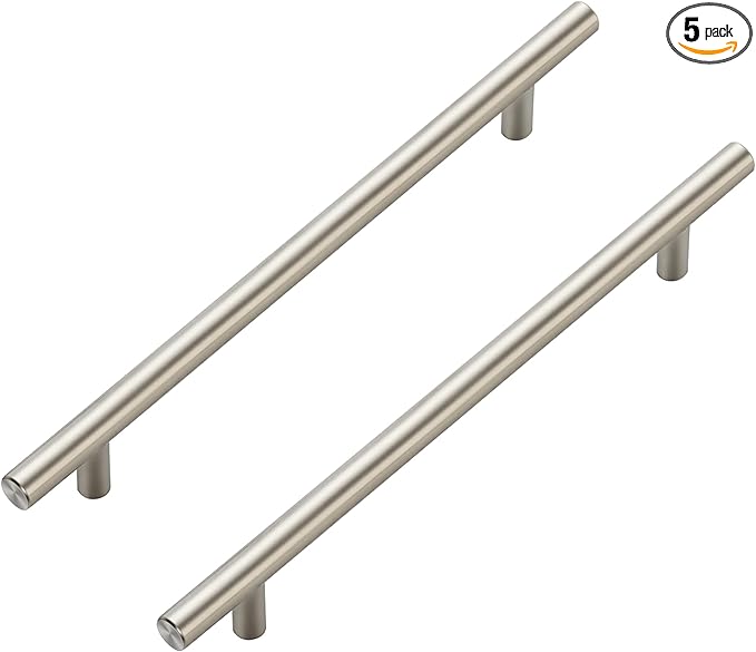 JOY DECOR 5 Pack Cabinet Handles, Brushed Nickel Cabinet Pulls, 7-1/2 in Hole Center Kitchen Cabinet Handles, Stainless Steel T Bar Handles for Dresser Drawers