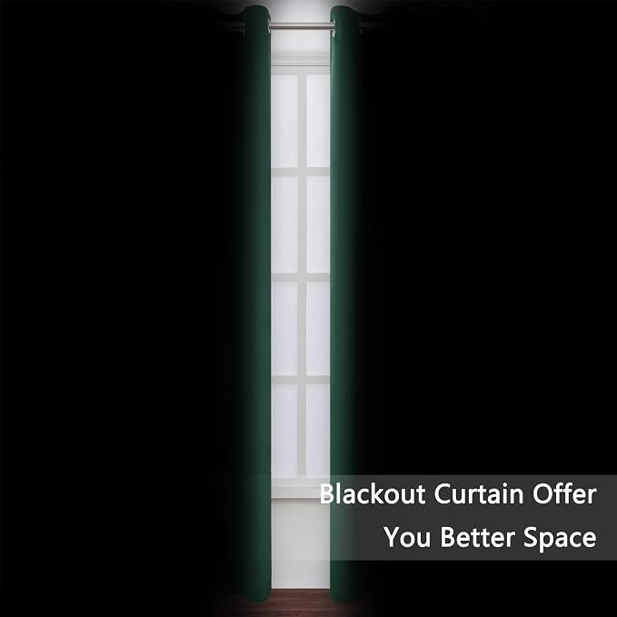 Blackout Curtains 52 x 120 Inch Long Dark Green Curtains Set of 2 Panels Room - Image 3