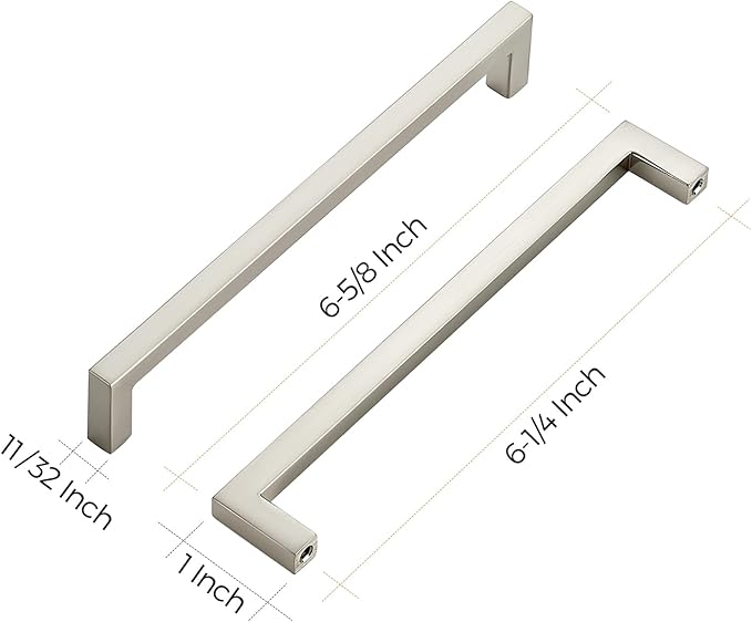 Ravinte 5 Pack Solid 6-1/4 Inch Center to Center Slim Square Bar Drawer Handles - Brushed Nickel Drawer Pulls - Kitchen Cabinet Hardware