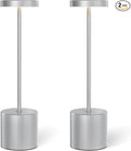 Cordless Table Lamp – 2 Pack Rechargeable Table Lamps, 5000mAh Battery Operated Lamp with 3-Color Dimmable Light, Outdoor Table Lamp for Bedroom, Restaurant, Patio, Home Décor (Silver)