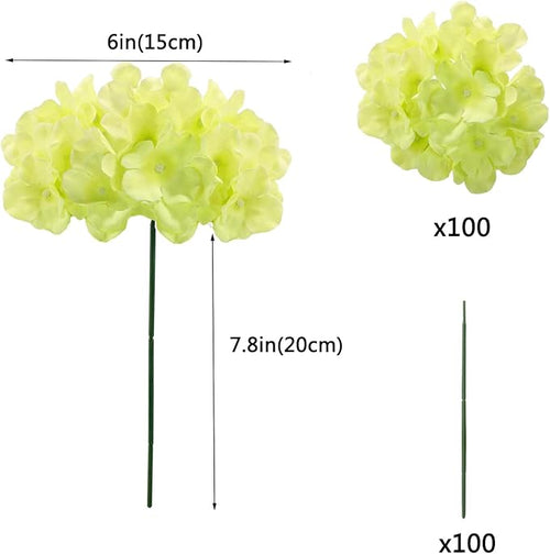 100PCS Artificial Hydrangea Flowers, Fake Flowers Silk Hydrangea Full Flowers Heads with Stems for Wedding Home Party Shop Baby Shower Decor (Mint Green)