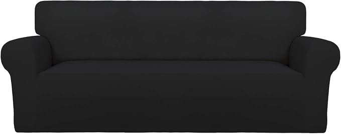 PureFit Stretch Oversized Couch Covers Fleece Sofa Slipcovers Black | 1-Piece by PureFit