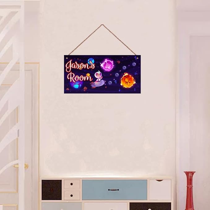 Personalized Sign Universe Spacecraft Sign Outer Space Theme Art Décor For Kids Room Custom Name Door Wall Art Décor For Little Man Cave, Universe Floral Nursery Art Plate For Girls Room Boys Bedroom