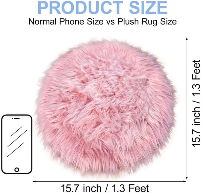 15.7 Inches Mini Pink Round Faux Fur Sheepskin Area Rug, Fluffy Small Circle - Image 2