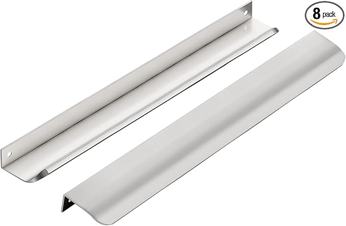 Ravinte Hardware 8 Pack Silver Cabinet Handles, 11.8 Inch (300mm) Finger Edge Pulls, 8.8 Inch Hole Center, Finger Pulls for Cabinets