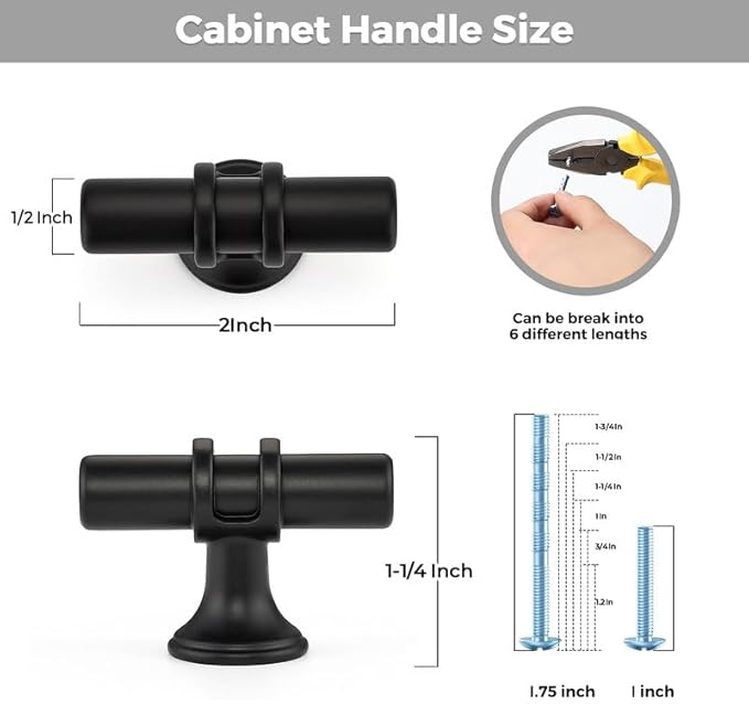 15 Pack Matte Black Cabinet Knobs - Kitchen Cabinet Knobs Black Cabinet Pulls for Kitchen Cabinet Drawer Stainless Steel Dresser Knobs for Cabinet Hardware 2 Inch Length Single Hole T Bar