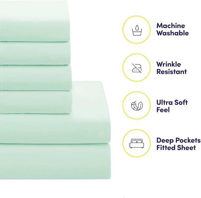 Sweet Home Collection 7 Piece Comforter Set Bag Solid Color All Season Soft Down Alternative Blanket & Luxurious Microfiber Bed Sheets, Mint, Queen