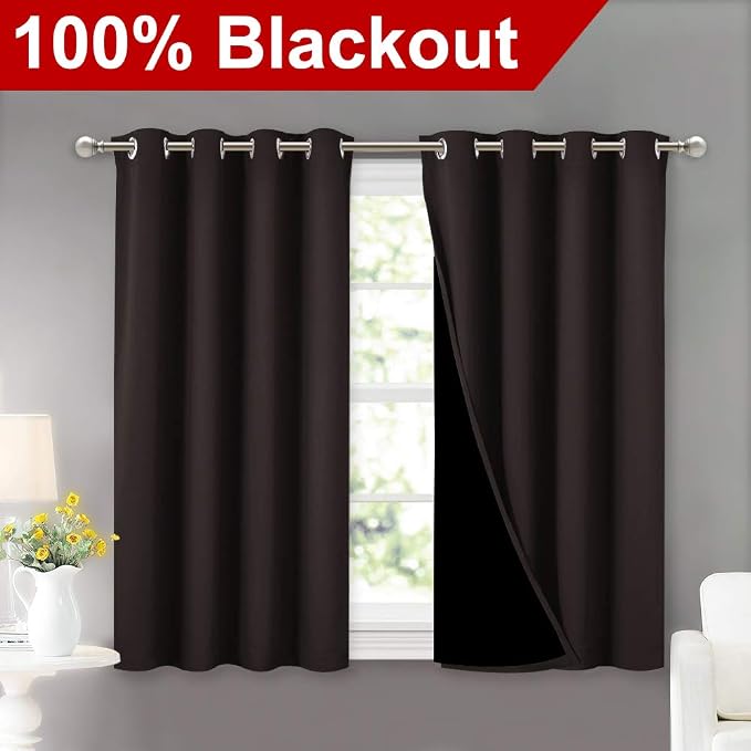 NICETOWN 100% Blackout Curtains 45 inches Length, 2 Thick Layers Completely - Image 2