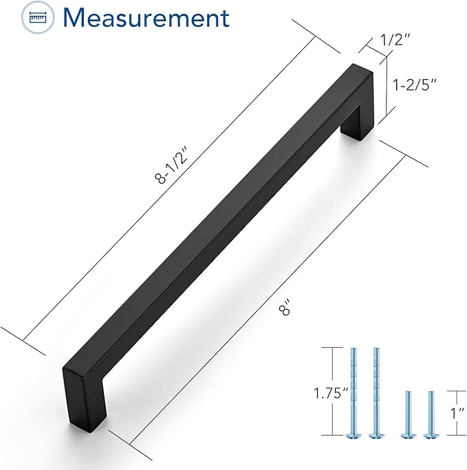 Ravinte 5 Pack Black Cabinet Pulls 8 Inch Square Kitchen Cabinet Handles Matte Black Kitchen Hardware for Drawer Pulls Drawer Handles Come with Screwdriver