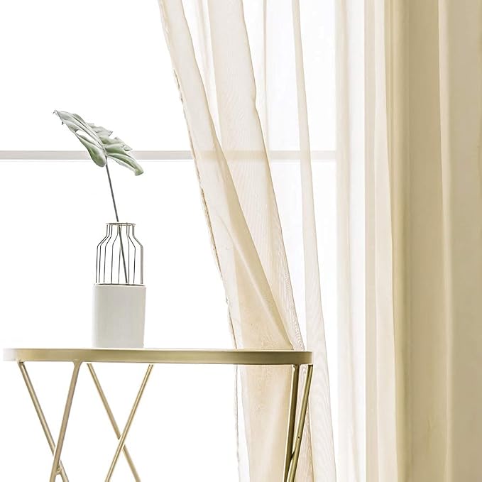 MIULEE 2 Panels Sheer Curtains for Living Room 54 X 108 Inches Beige | Window - Image 5
