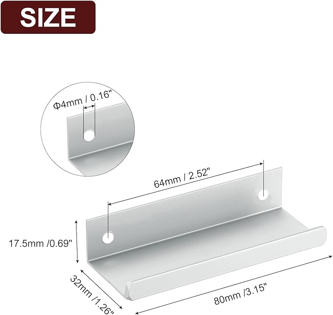 uxcell Cabinet Finger Edge Pull, 8pcs 80mm / 3.15" Aluminum Alloy Back Mount Hidden Cabinet Pulls Concealed Handle for Home Kitchen Drawer Cabinet, Silver