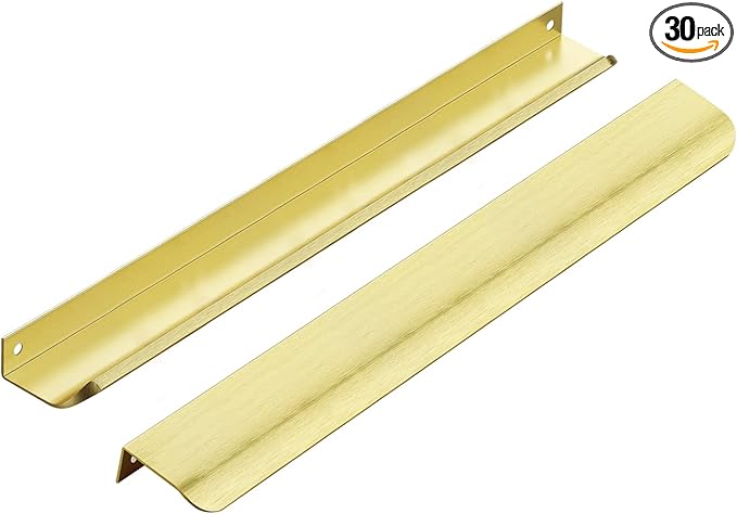 Ravinte Hardware 30 Pack Gold Cabinet Handles, 11.8 Inch (300mm) Finger Edge Pulls, 8.8 Inch Hole Center, Finger Pulls for Cabinets