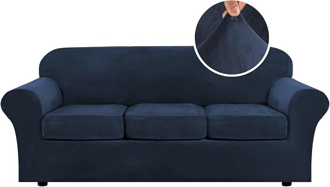 H.VERSAILTEX Modern Velvet Plush 4 Piece High Stretch Sofa Slipcover Sofa Cover by HVERSAILTEX