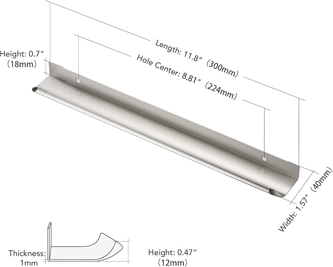 Ravinte Hardware 10 Pack Silver Cabinet Handles, 11.8 Inch (300mm) Finger Edge Pulls, 8.8 Inch Hole Center, Finger Pulls for Cabinets