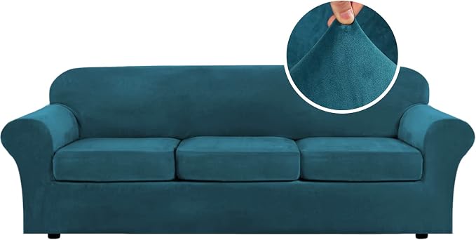 H.VERSAILTEX Velvet 4 Piece High Stretch Sofa Slipcover Cover Furniture by HVERSAILTEX
