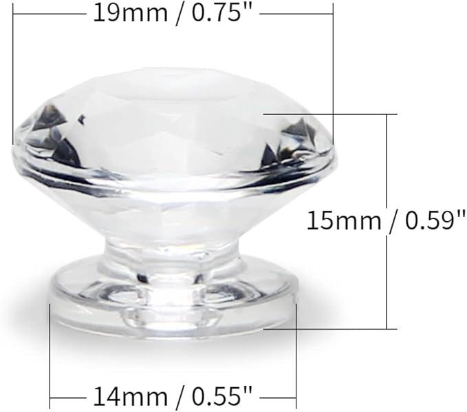 MroMax 12Pcs Tiny Pull Handle Diamond Acrylic Mini Knob 19mm Diameter Clear Shiny Diamond Shaped Knobs for Jewelry Box, Gift Case and Makeup Box