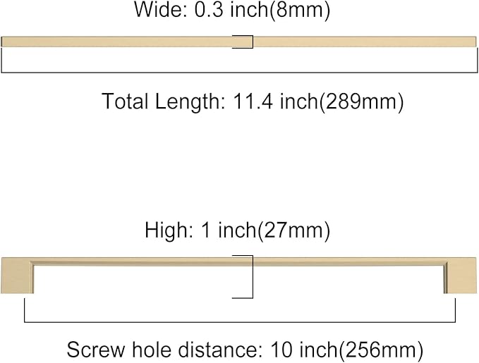 Asidrama 10 Pack 10 Inch(256mm) Brushed Brass Kitchen Cabinet Handles, Cabinet Pulls Kitchen Cabinet Hardware for Cupboard Drawer Pulls