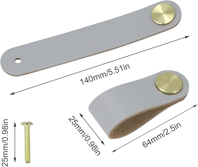 Leather Drawer Pulls and Knobs Soft Cabinet Handles Modern Cabinets Door Knob for Furniture Cupboards Wardrobe Dresser Decorative Handle with Screw 4 Pcs (Grey)
