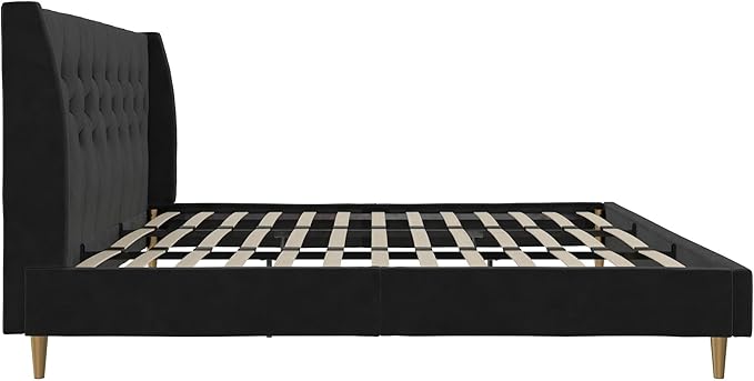 Novogratz The Her Majesty Upholstered Bed, King, Black Velvet