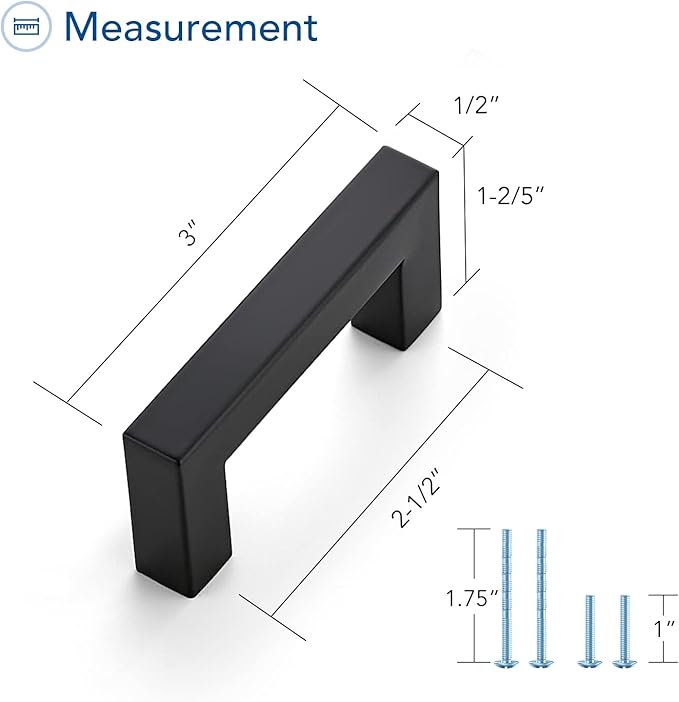 Ravinte 10 Pack Square Cabinet Pulls 2-1/2 Inch Black Kitchen Cabinet Handles Matte Black Kitchen Hardware for Cabinet Black Drawer Pulls Drawer Handles Come with Screwdriver