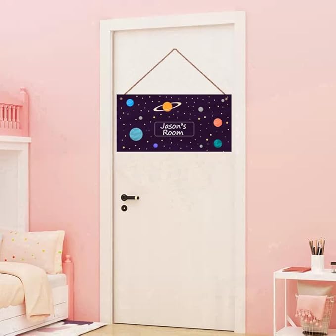 Personalized Sign Stars Sign, Outer Space Theme Wall Art Decor Custom Name Door Plate for Kids Room Nursery Planet Door Art Décor For Girls Boys Room Little Man Cave