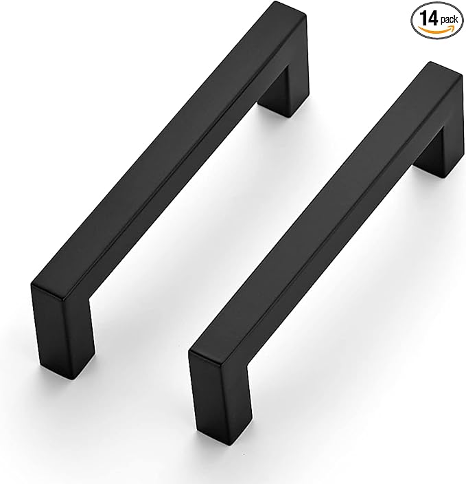 Ravinte 14 Pack 4-1/2 Inch Kitchen Square Cabinet Handles Matte Black Pulls Black Drawer Pulls Kitchen Cabinet Hardware Handles