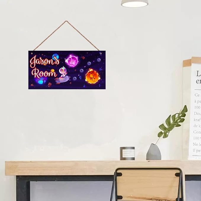 Personalized Sign Universe Spacecraft Sign Outer Space Theme Art Décor For Kids Room Custom Name Door Wall Art Décor For Little Man Cave, Universe Floral Nursery Art Plate For Girls Room Boys Bedroom