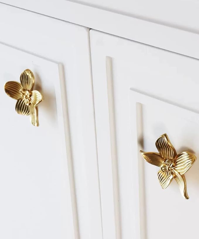 Petal Knobs Brushed Gold Cabinet Knobs, Dresser Drawers Knob Cute Handle Hardware Door Knobs, 8 Pack
