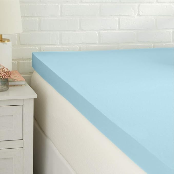 Amazon Basics Full Mattress Topper, Cooling Gel-Infused, CertiPUR-US Certified, 3 Inches, Blue