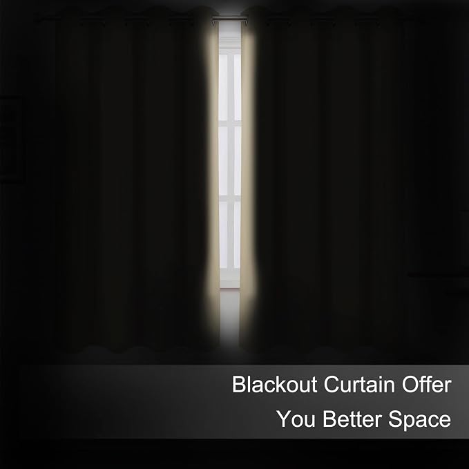 Blackout Curtains 66 x 72 Inch Long Beige Curtains Set of 2 Panels Room - Image 3