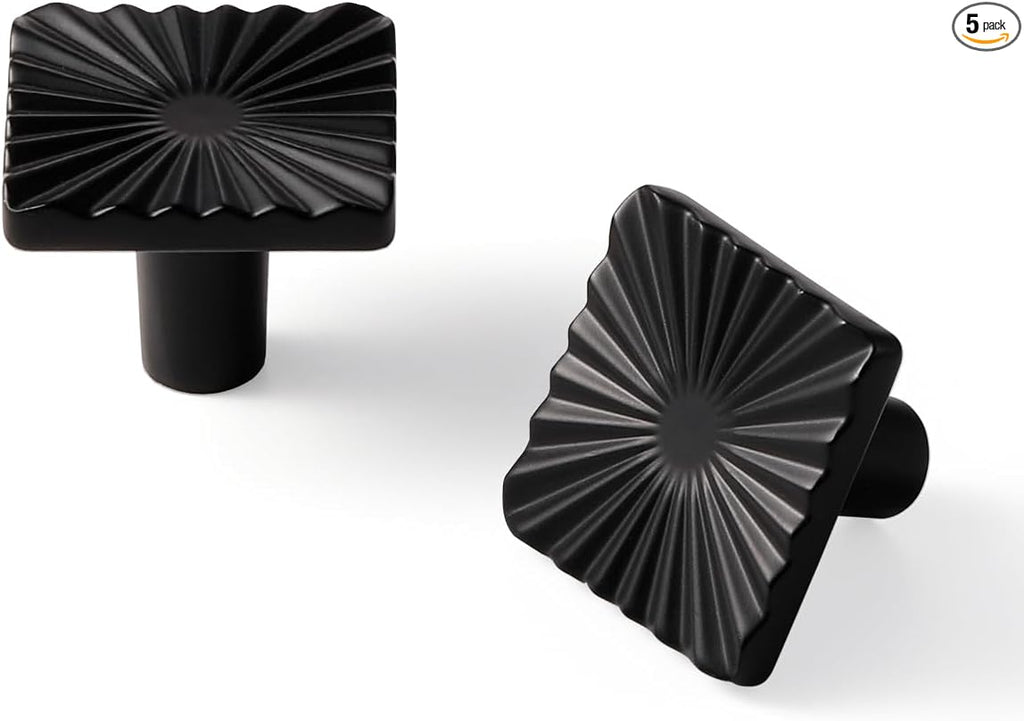 5 Pack Black Cabinet Knobs Square Drawer Pulls Bathroom Dresser Handles Hardware Zinc Alloy