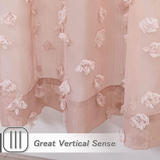 MYSKY HOME Pink Sheer Short Curtains with Pom Pom for Small Windows Dusty Rose Bedroom Nursery Kids Girls Room Curtains Cafe Kitchen Light Filtering Boho Drapes, Rod Pocket,52 x 45 Inches, 2 Panels