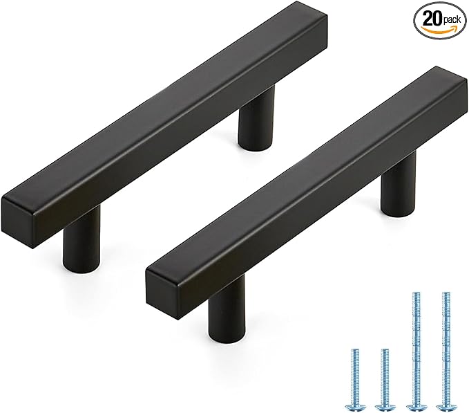 JOY DECOR 20 Pack 3 Inch Matte Black Square Cabinet Handles Stainless Steel Cabinet Hardware Pulls for Kitchen and Drawers with 5 Inch Overall Length