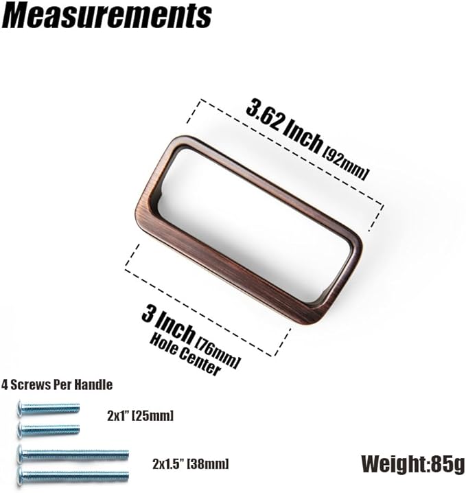 Goo-Ki Oil Rubbered Bronze Cabinet pulls with 3''(76mm) Hole Center,Modern Zinc Alloy Finger Pulls for Drawer,Wardrobe,Cupboard,6 Pack
