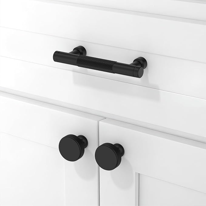 10 Pack Matte Black Knurled Cabinet Pulls 3 Inch(76mm) Kitchen Cabinet Handles Solid Zinc Alloy Cabinet Hardware Drawer Pulls
