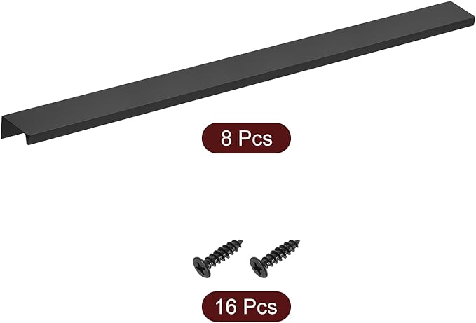 uxcell Cabinet Finger Edge Pull, 8pcs 400mm / 15.75" Aluminum Alloy Back Mount Hidden Cabinet Pulls Concealed Handle for Home Kitchen Drawer Cabinet, Black